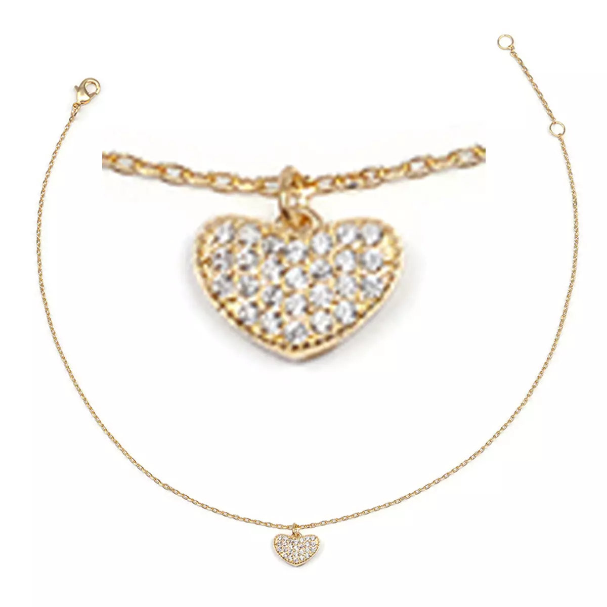 les trésors de lily Chaîne Cheville plaqué or 'Love' blanc doré 9x6 mm (coeur) [R3737]