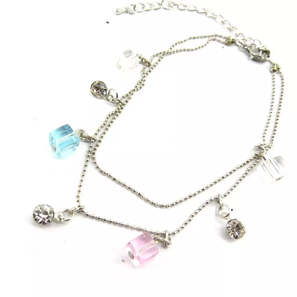Les Trésors De Lily Chaine Cheville 'Sissi' Blanc Rose Bleu [J6933]