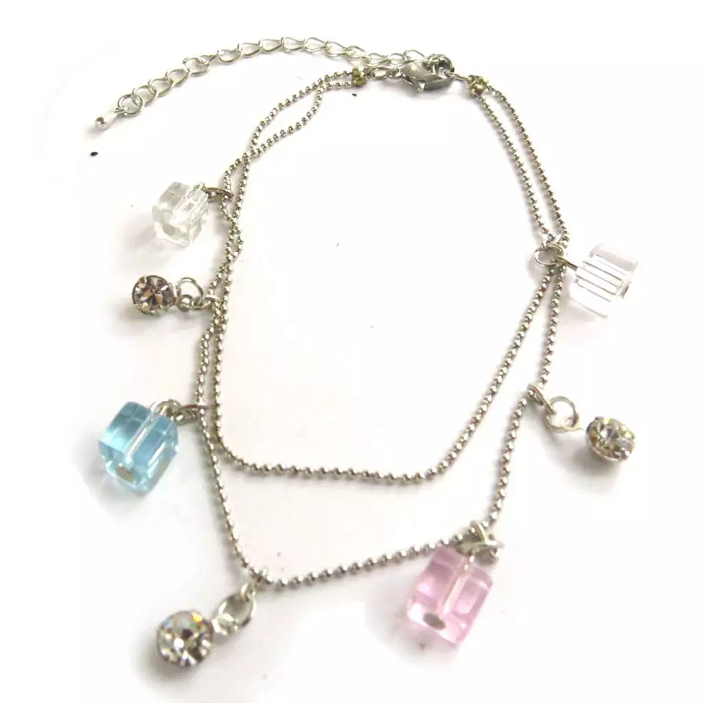 Les Trésors De Lily Chaine Cheville 'Sissi' Blanc Rose Bleu [J6933]