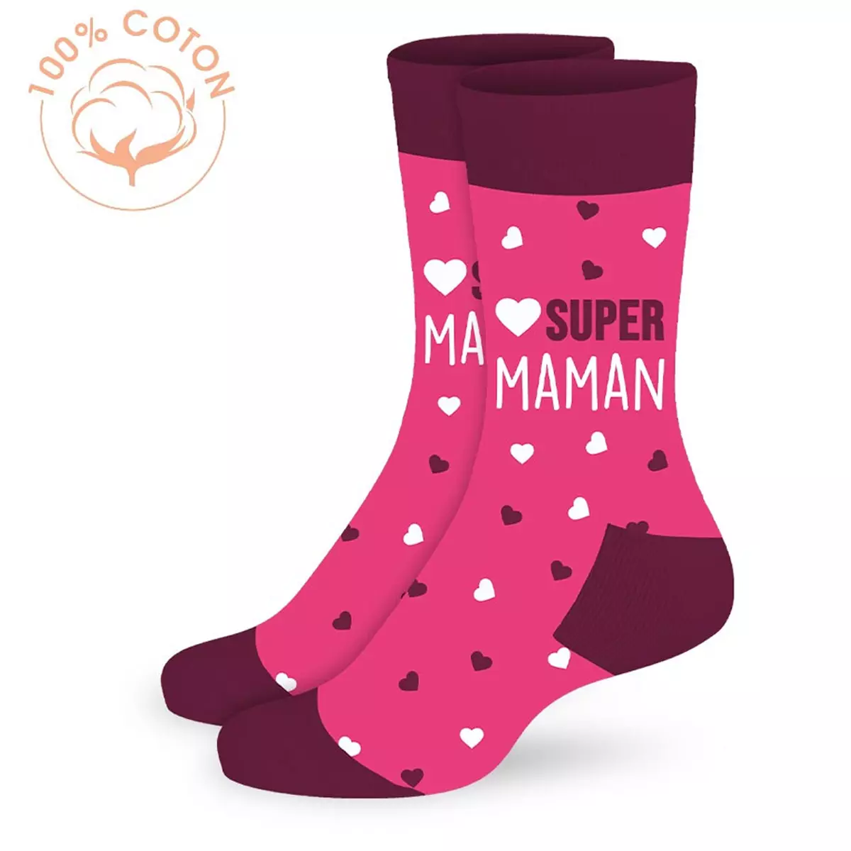 Les Trésors De Lily Chaussettes Coton Tendresse 'Super Maman' Rose Taille Unique [R6846]
