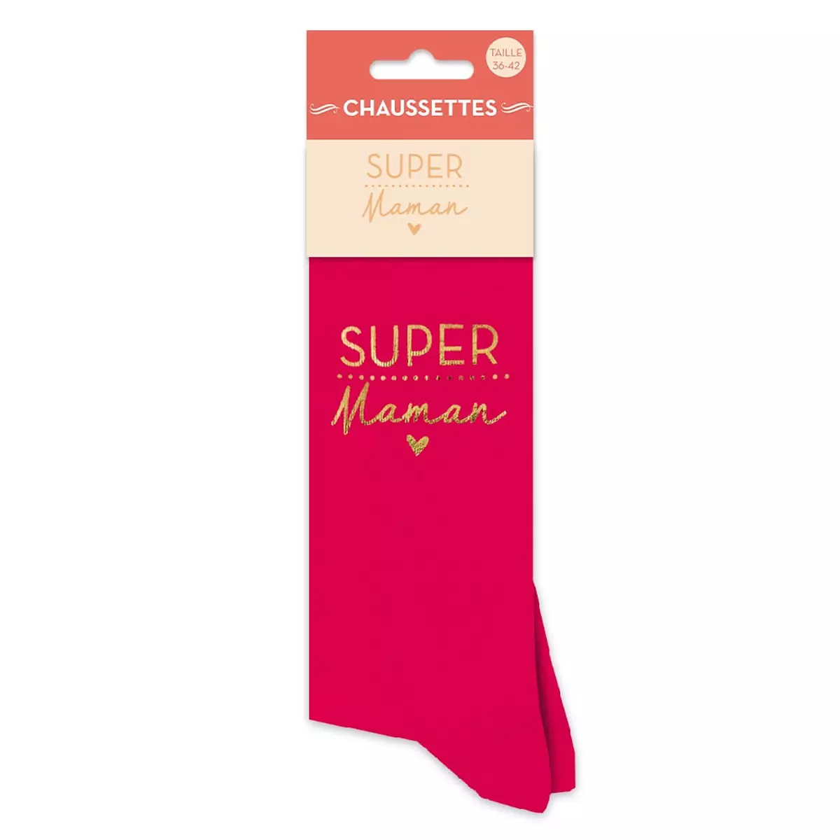 Les Trésors De Lily Chaussettes Coton Tendresse 'Super Maman' Rouge Doré Taille Unique [R6844]