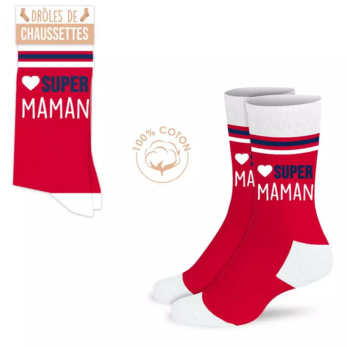 Les Trésors De Lily Chaussettes Coton Tendresse 'Super Maman' Rouge Taille Unique [A0913]