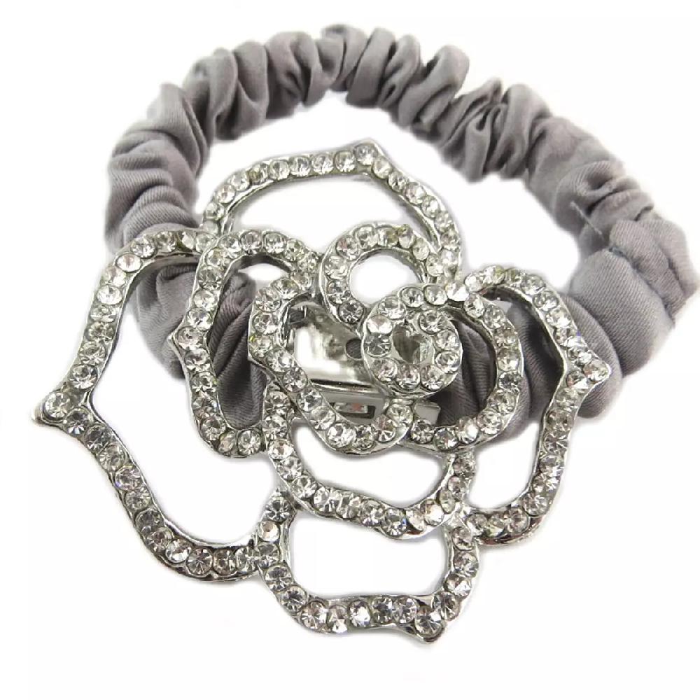 les trésors de lily Chouchou créateur 'Sissi' gris argenté (satin) largeur 1 cm fleur 45x4 cm [Q0111]