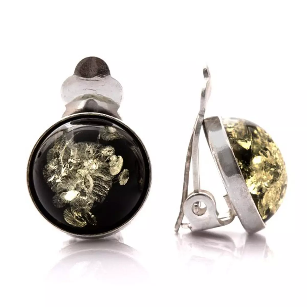 Les Trésors De Lily Clips Argent 'Inspiration' Ambre Vert Argenté (rhodié) 12 Mm [Q1804]