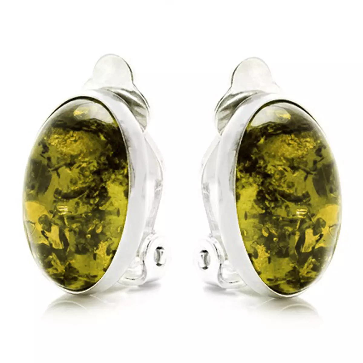 Les Trésors De Lily Clips Argent 'Inspiration' Ambre Vert Argenté (rhodié) 14x10 Mm [R5519]