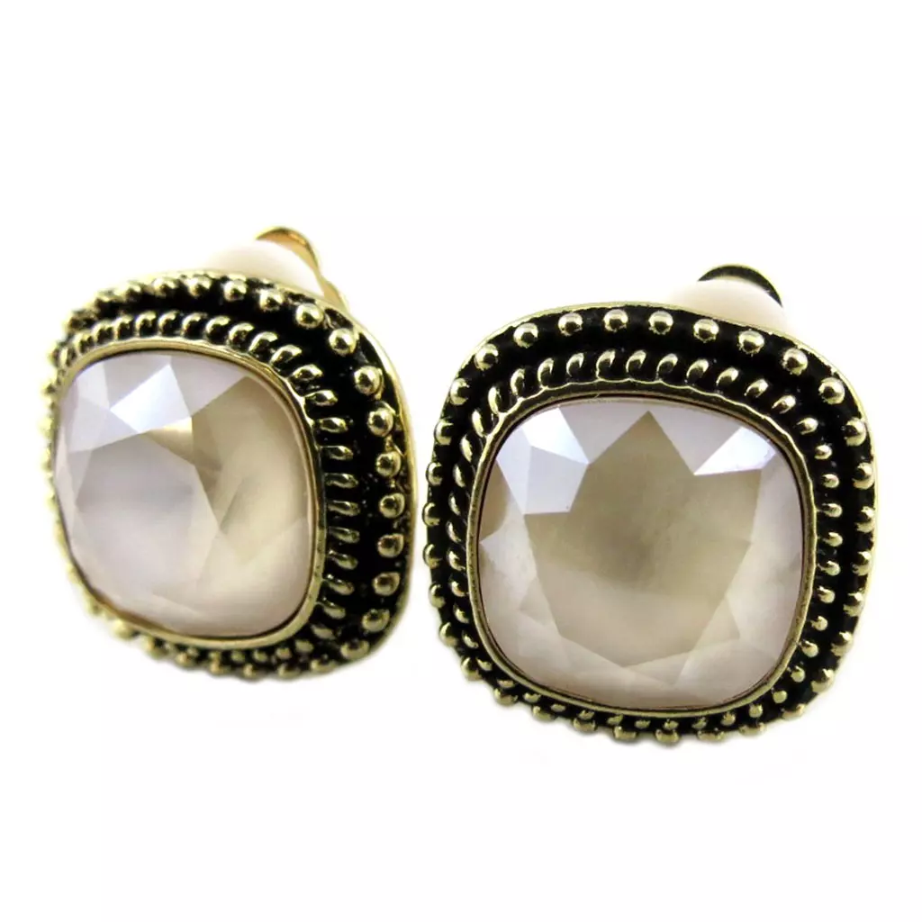 Les Trésors De Lily Clips Artisanales 'Bohème' Beige Doré 17x17 Mm [P7529]