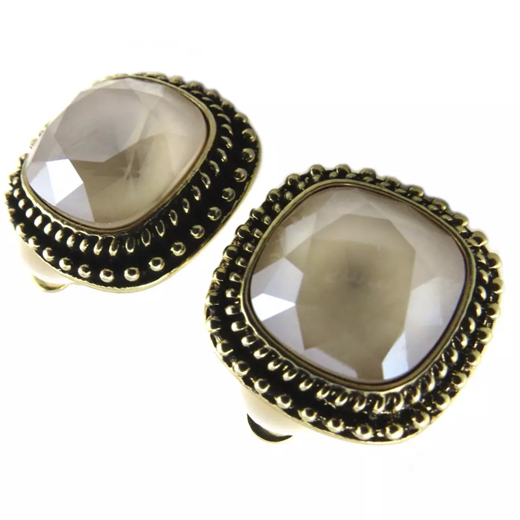 Les Trésors De Lily Clips Artisanales 'Bohème' Beige Doré 17x17 Mm [P7529]