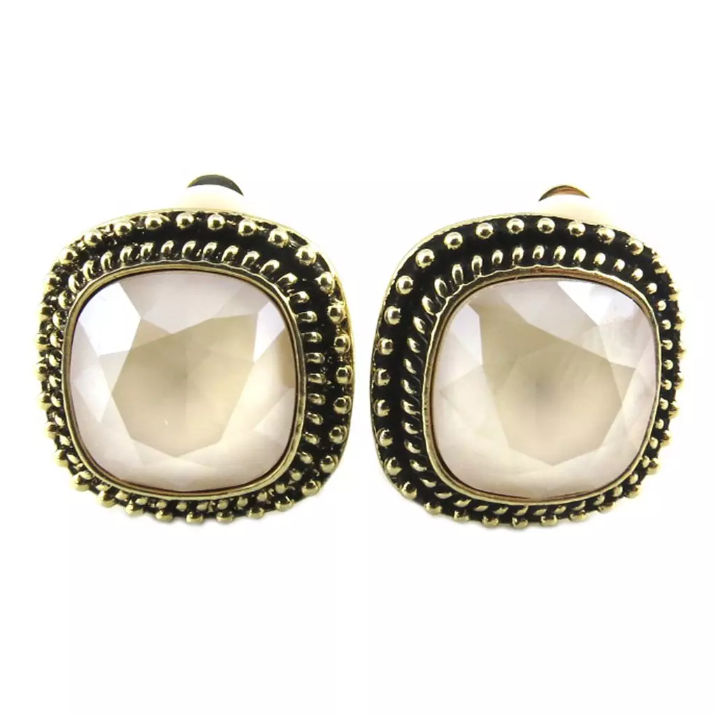 les trésors de lily Clips artisanales 'Bohème' beige doré 17x17 mm [P7529]