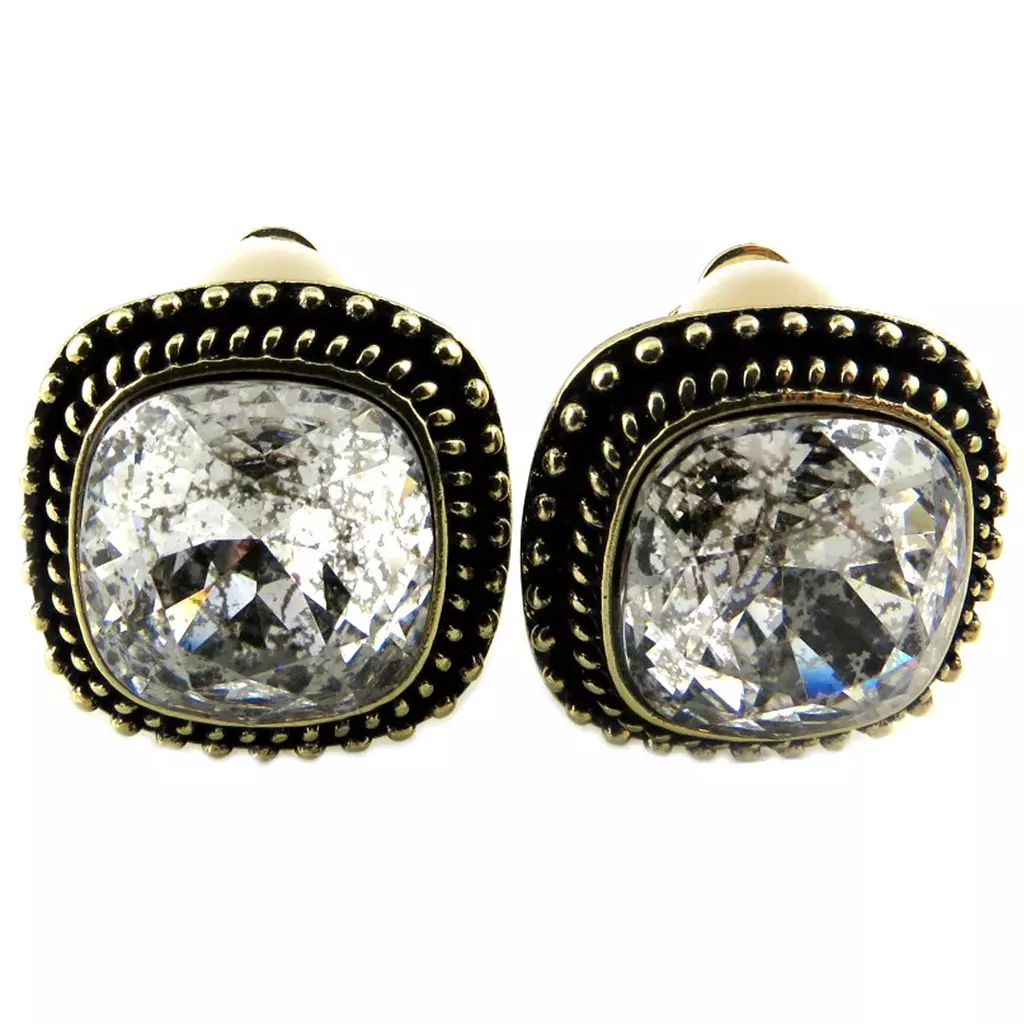 Les Trésors De Lily Clips Artisanales 'Bohème' Gris Paillettes Doré 17x17 Mm [P7533]