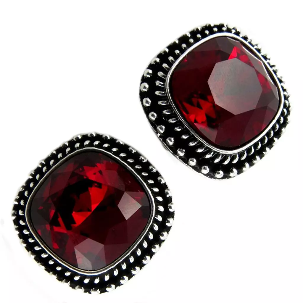 Les Trésors De Lily Clips Artisanales 'Bohème' Rouge Argenté 17x17 Mm [P7542]