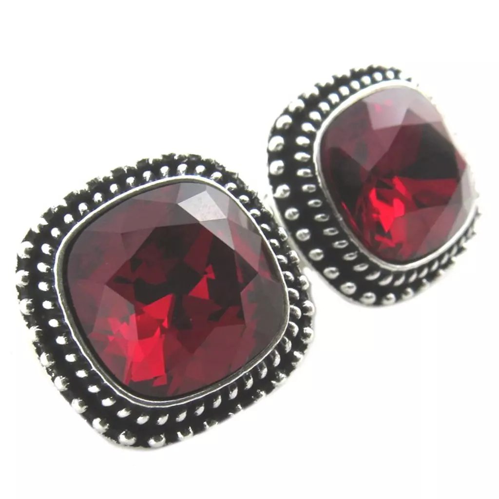 Les Trésors De Lily Clips Artisanales 'Bohème' Rouge Argenté 17x17 Mm [P7542]