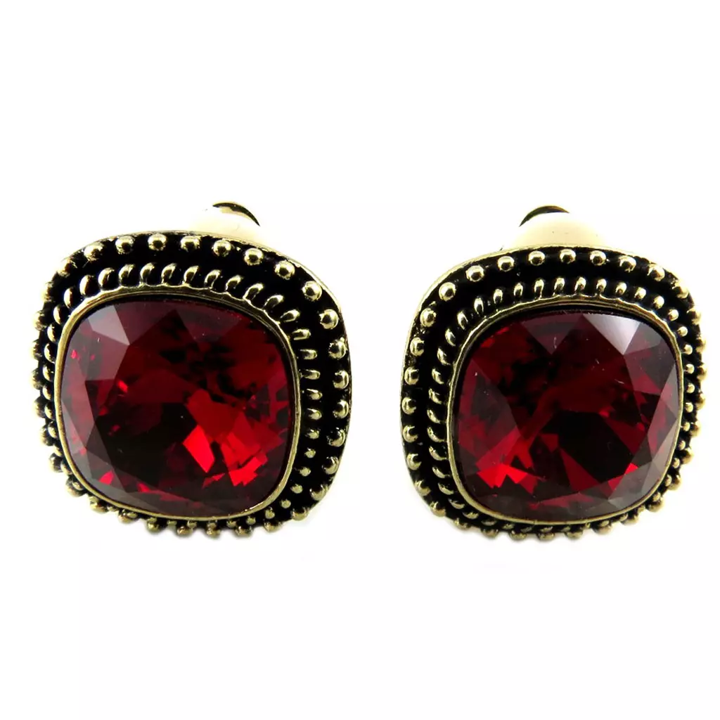 les trésors de lily Clips artisanales 'Bohème' rouge doré 17x17 mm [P7536]
