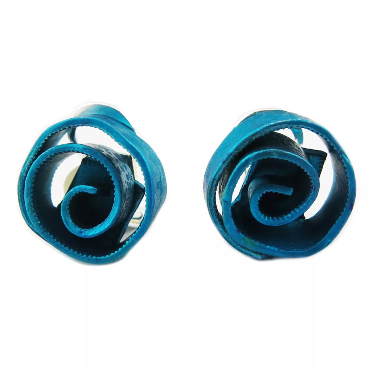 les trésors de lily Clips / boucles d'oreilles artisanales 'Aluminirock' turquoise 15 cm [R1235]