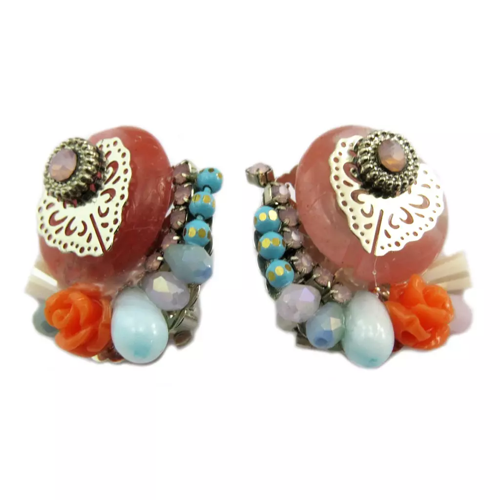 Les Trésors De Lily Clips Créateur 'Altaï' Orange Turquoise 25x20 Mm [P7349]