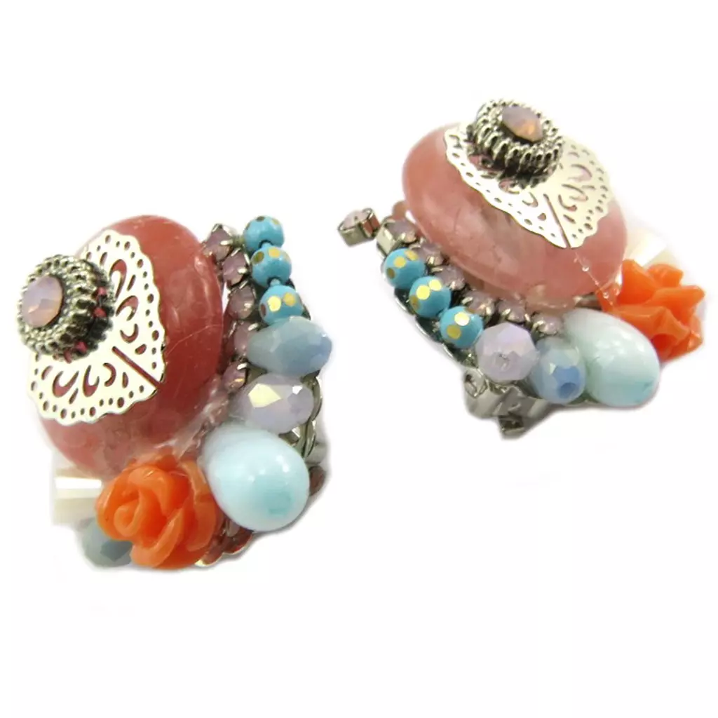 Les Trésors De Lily Clips Créateur 'Altaï' Orange Turquoise 25x20 Mm [P7349]