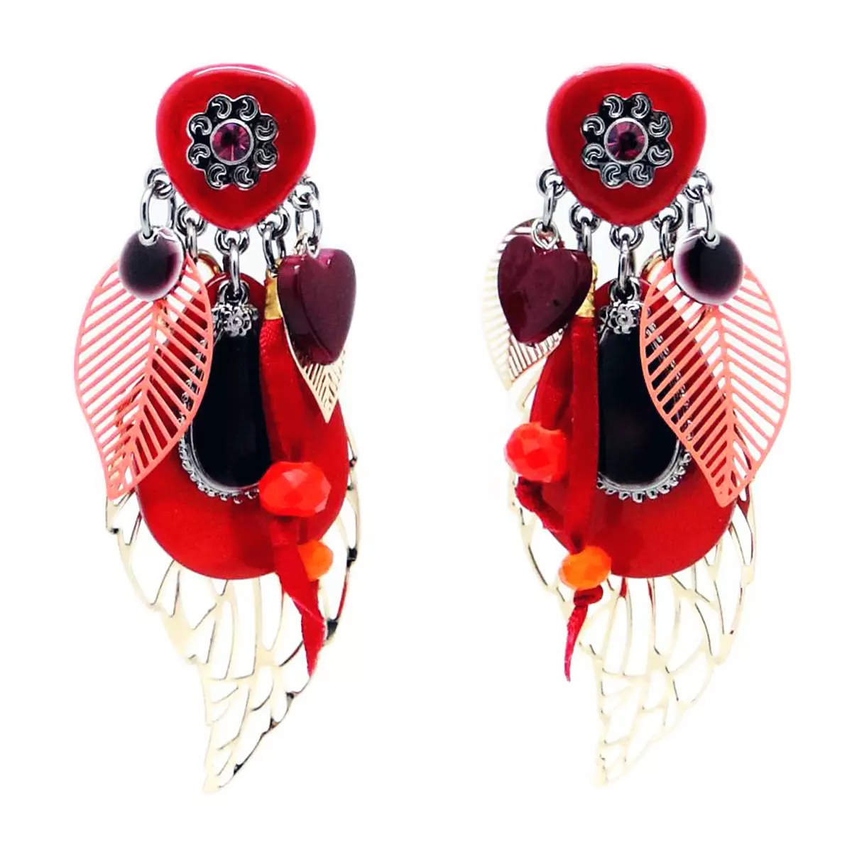 les trésors de lily Clips créateur 'Lilipoupettes' rouge argenté 70x30 mm [Q1260]