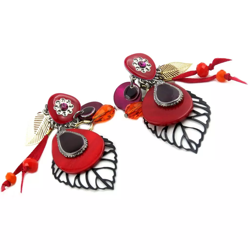 les trésors de lily Clips créateur 'Lilipoupettes' rouge noir doré 75x30 mm [P8398]