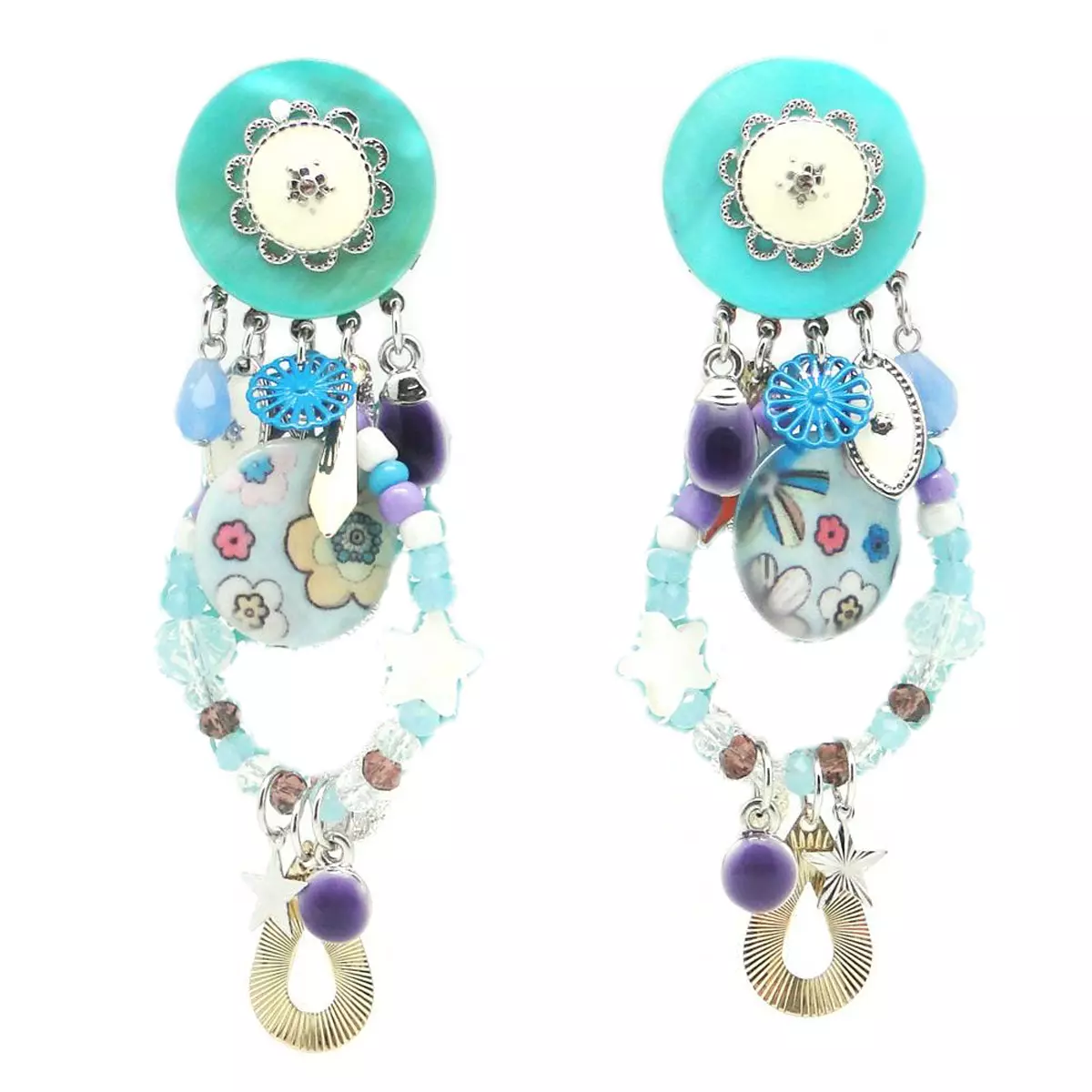 les trésors de lily Clips créateur 'Lilipoupettes' turquoise argenté 95x30 mm [Q1266]