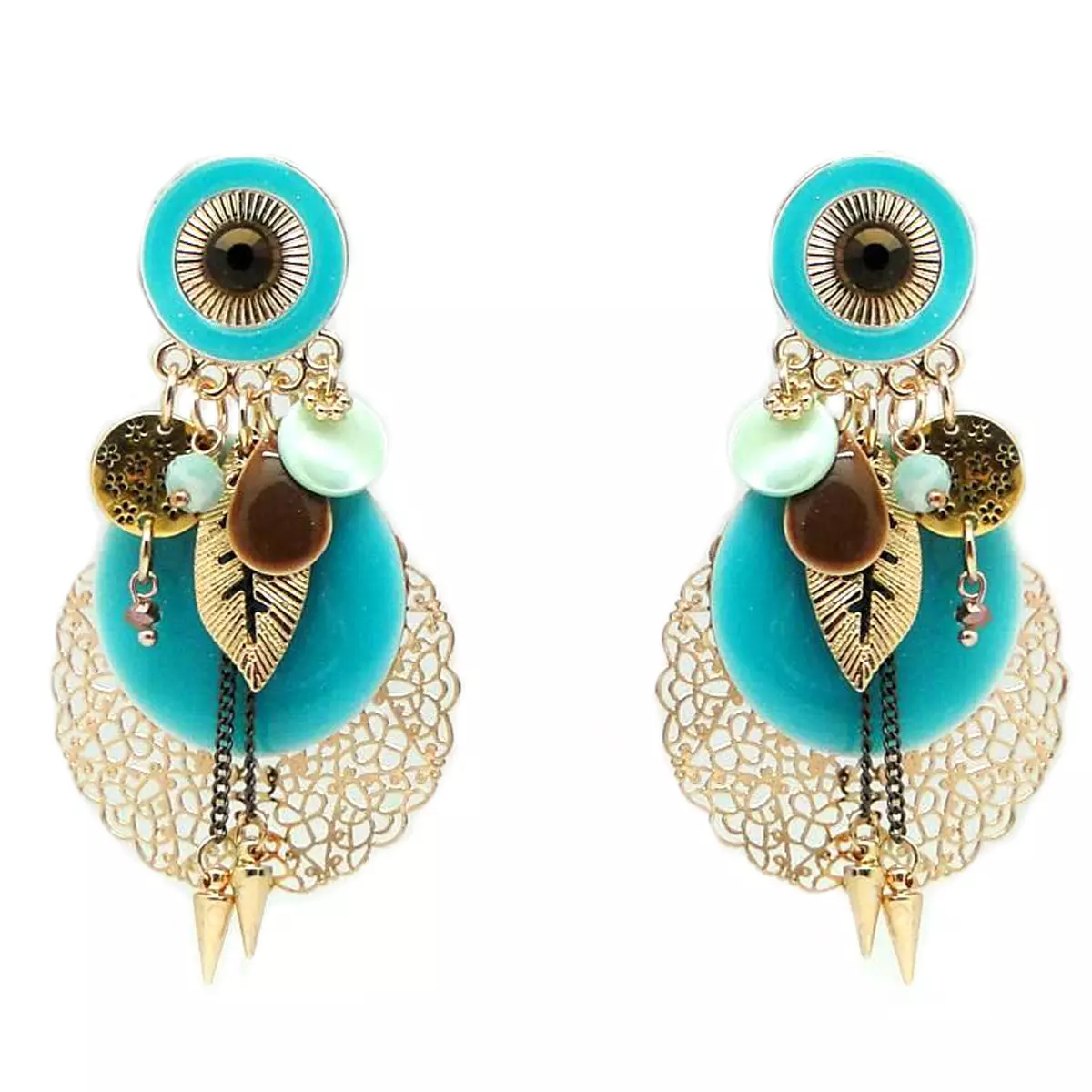 les trésors de lily Clips créateur 'Lilipoupettes' turquoise marron doré 85x40 mm [Q1278]