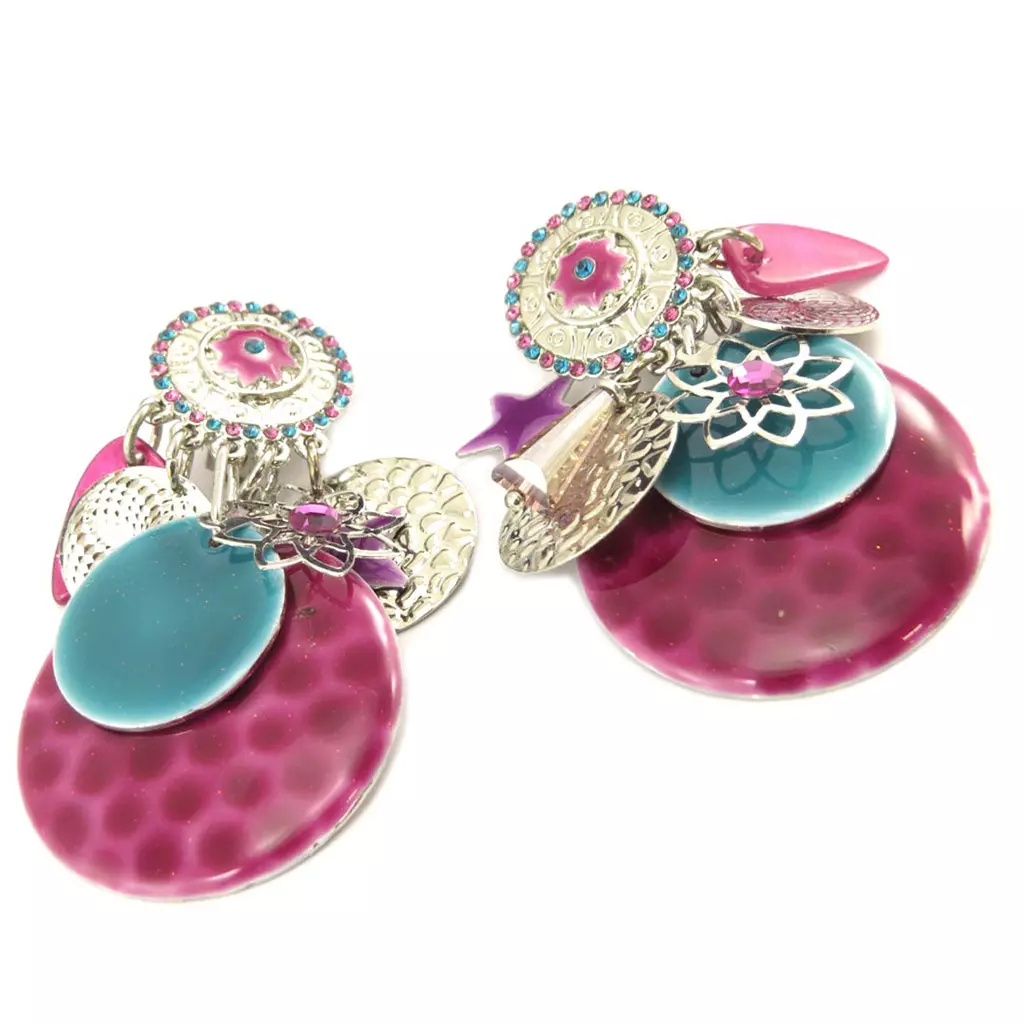 les trésors de lily Clips créateur 'Lilipoupettes' violet turquoise argenté 62x35 mm [P7435]