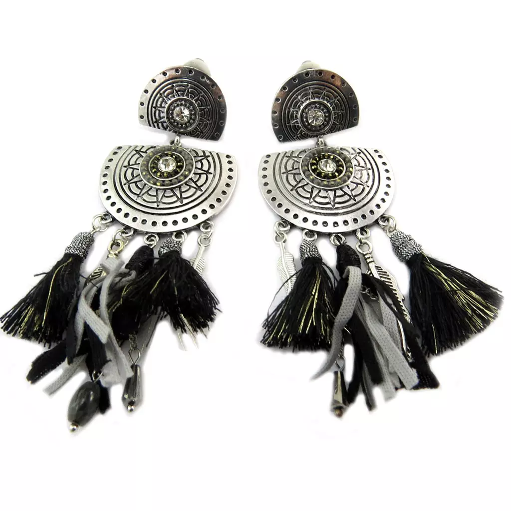 Les Trésors De Lily Clips Créateur 'Navajos' Noir Gris Argenté 100x35 Mm [P7292]