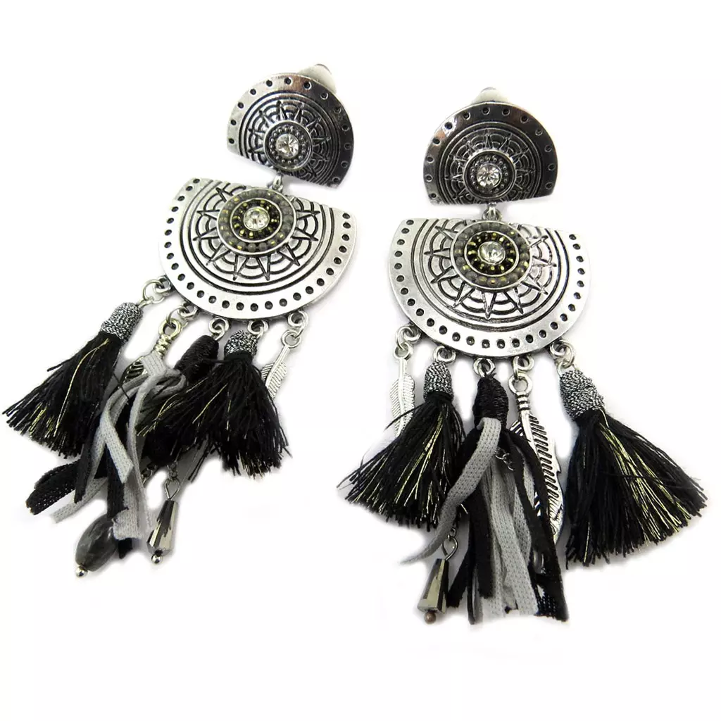 les trésors de lily Clips Créateur 'Navajos' noir gris argenté 100x35 mm [P7292]