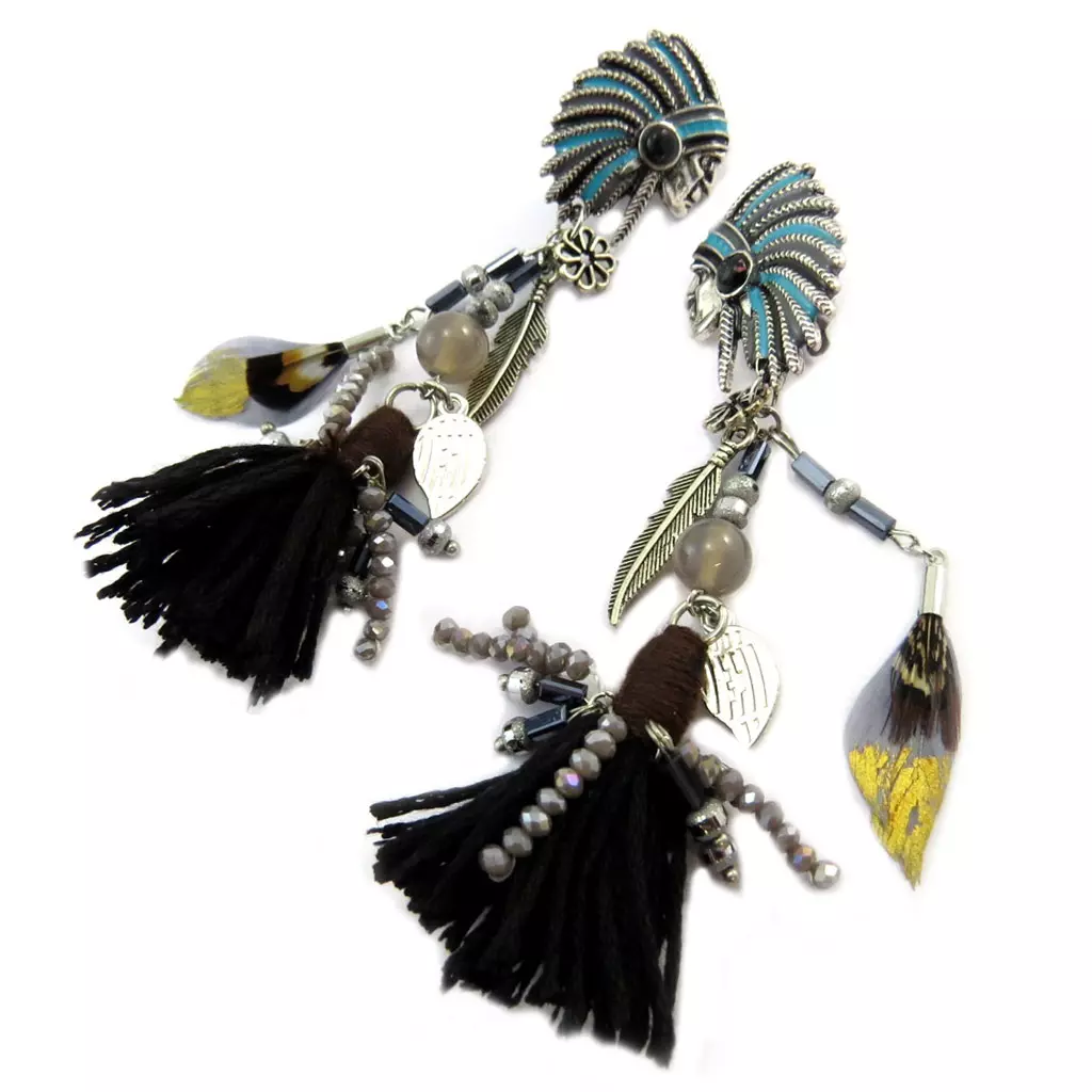 les trésors de lily Clips Créateur 'Navajos' noir turquoise argenté 95x22 cm [P4251]