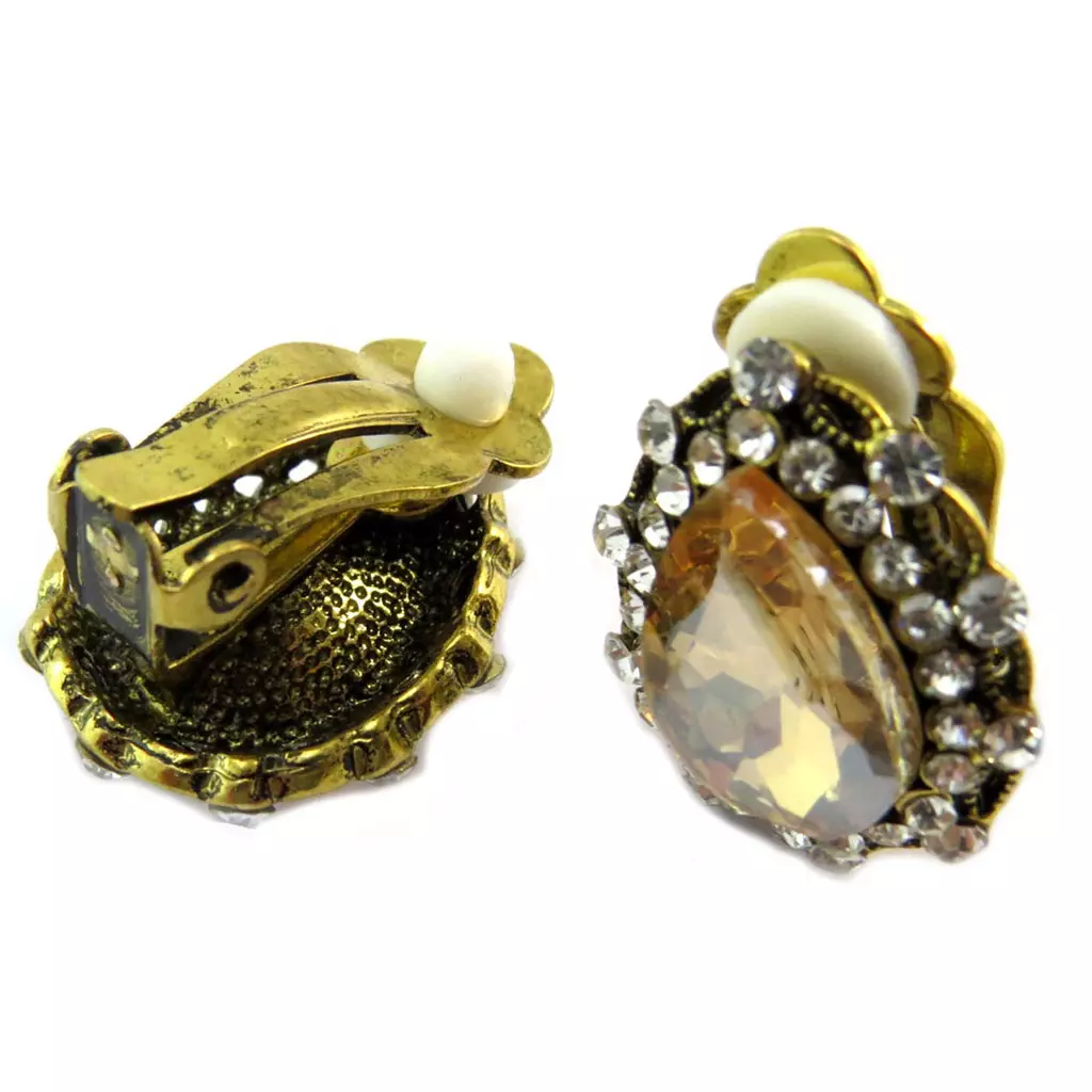 Les Trésors De Lily Clips Créateur 'Sissi' Ambre Blanc Doré 21x16 Mm [P4731]