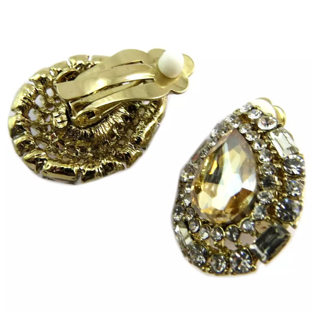 Les Trésors De Lily Clips Créateur 'Sissi' Ambre Blanc Doré 25x20 Mm [P4749]
