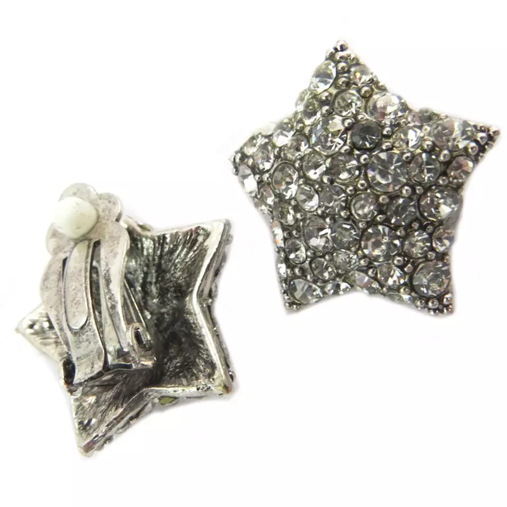 Les Trésors De Lily Clips Créateur 'Sissi' Blanc Argenté (étoiles) 25x25 Mm [P4700]