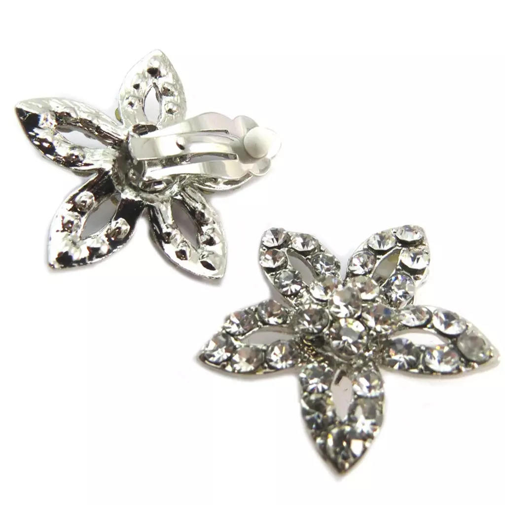 Les Trésors De Lily Clips Créateur 'Sissi' Blanc Argenté (fleurs) 35x35 Mm [P4612]