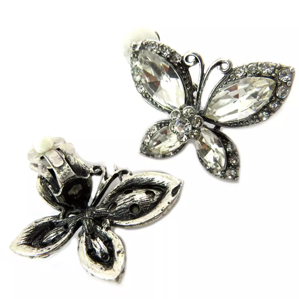 Les Trésors De Lily Clips Créateur 'Sissi' Blanc Argenté (papillons) 35x35 Mm [P4648]