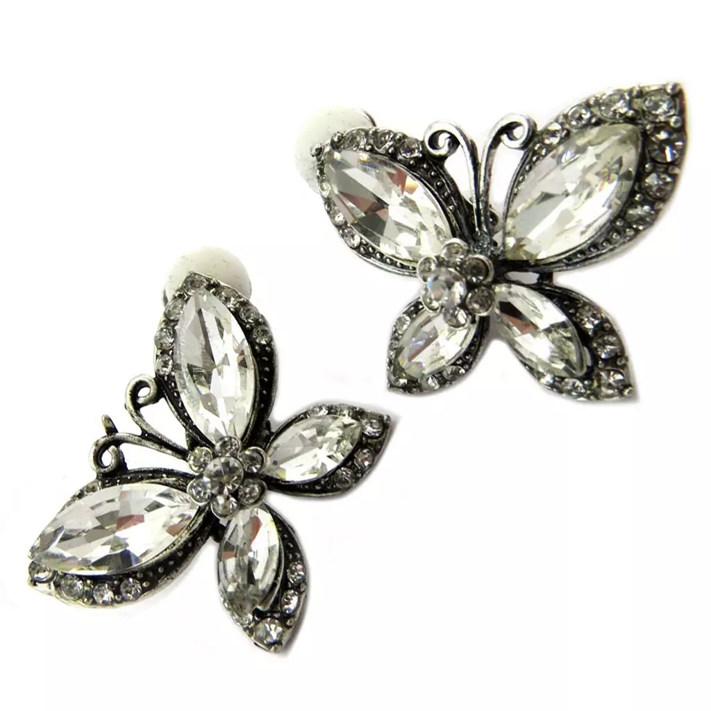 les trésors de lily Clips Créateur 'Sissi' blanc argenté (papillons) 35x35 mm [P4648]