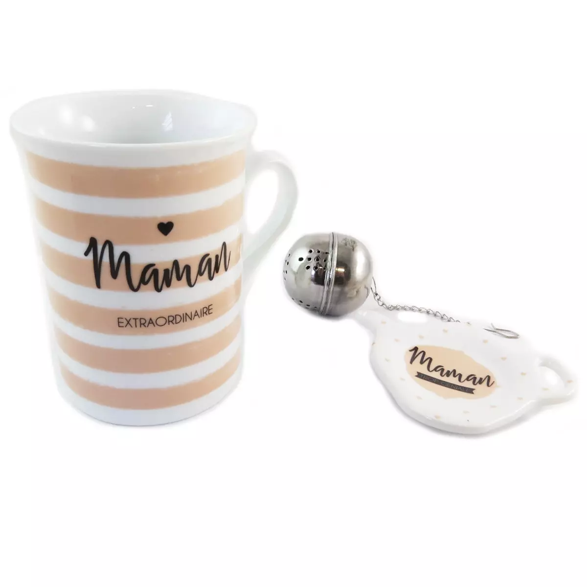 les trésors de lily Coffret à thé 'Maman Extraordinaire' beige blanc [Q0330]