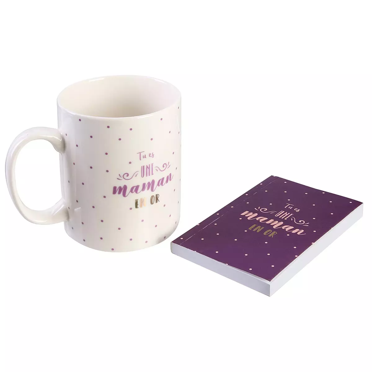 Les Trésors De Lily Coffret Mug Céramique Et Carnet 'Tu Es Une Maman En Or' Blanc Rose Violet 95x7 Cm (30 Cl) [Q7733]