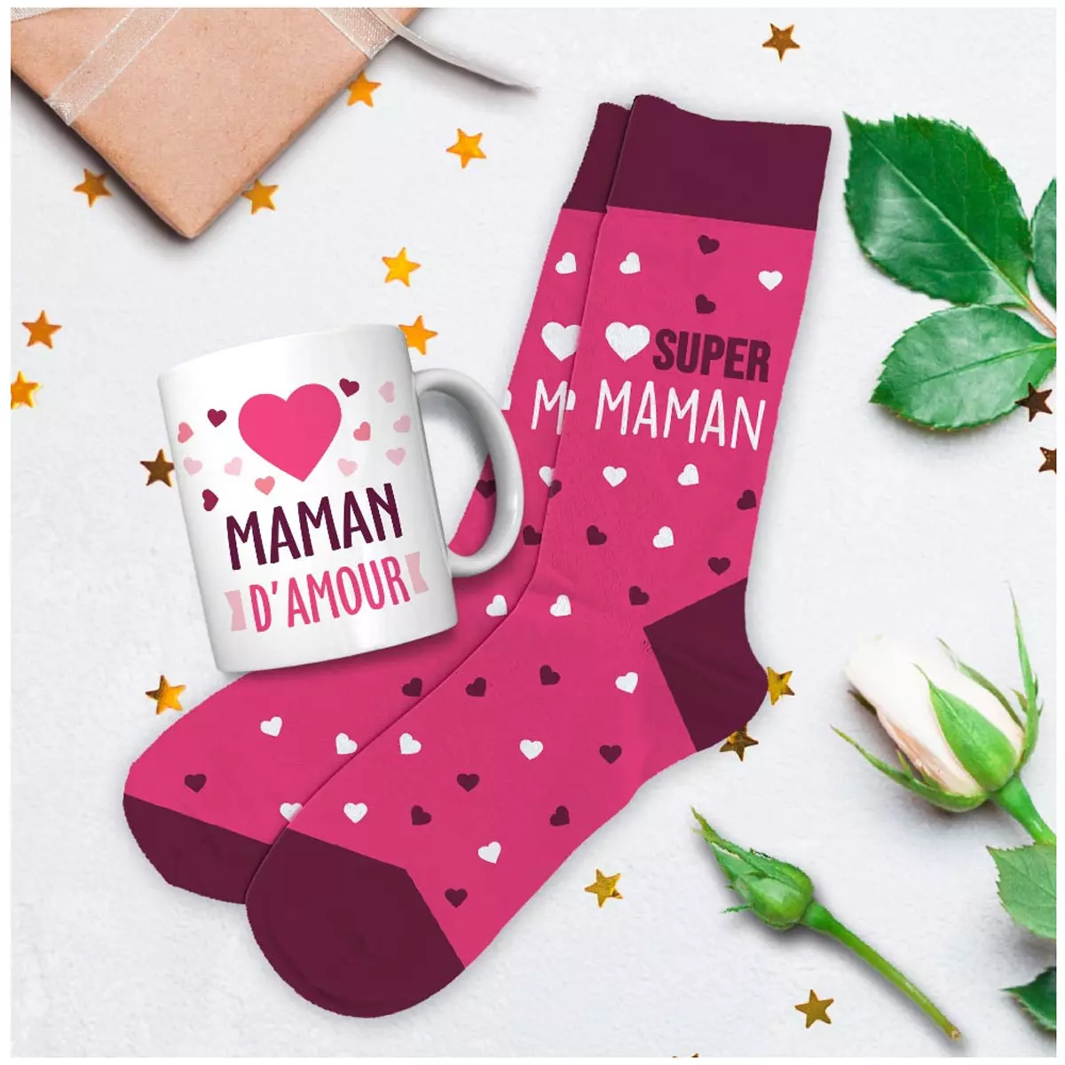 Les Trésors De Lily Coffret Tendresse Mug + Chaussettes 'Maman' Rose Mug 95x80 Mm (Super Maman) [R6845]