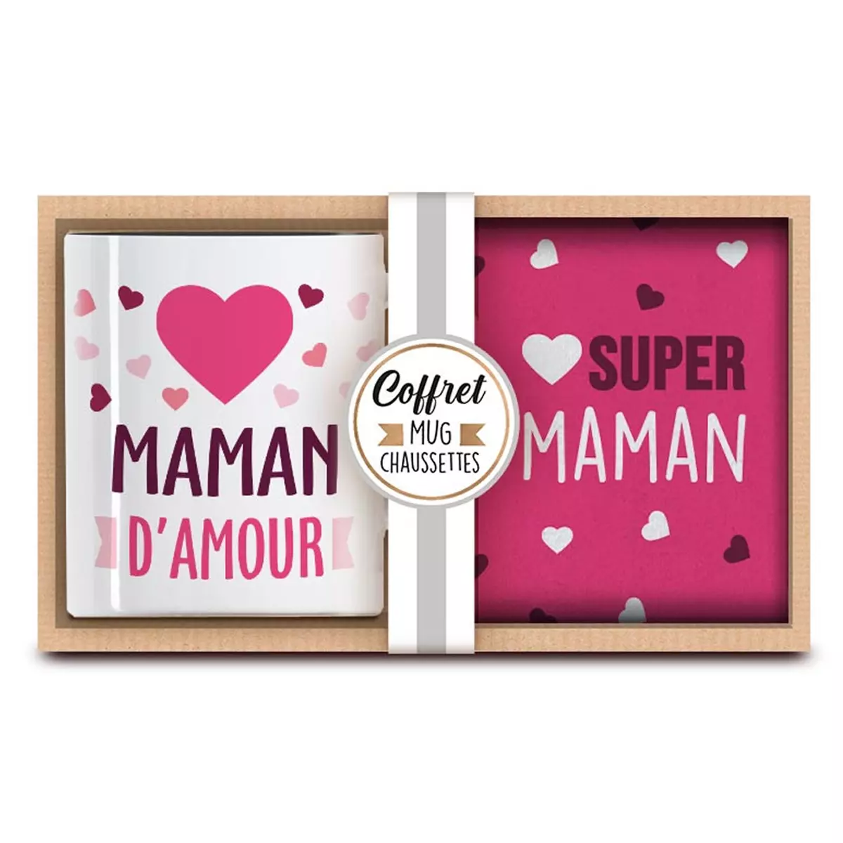 les trésors de lily Coffret tendresse mug + chaussettes 'Maman' rose mug 95x80 mm (Super Maman) [R6845]
