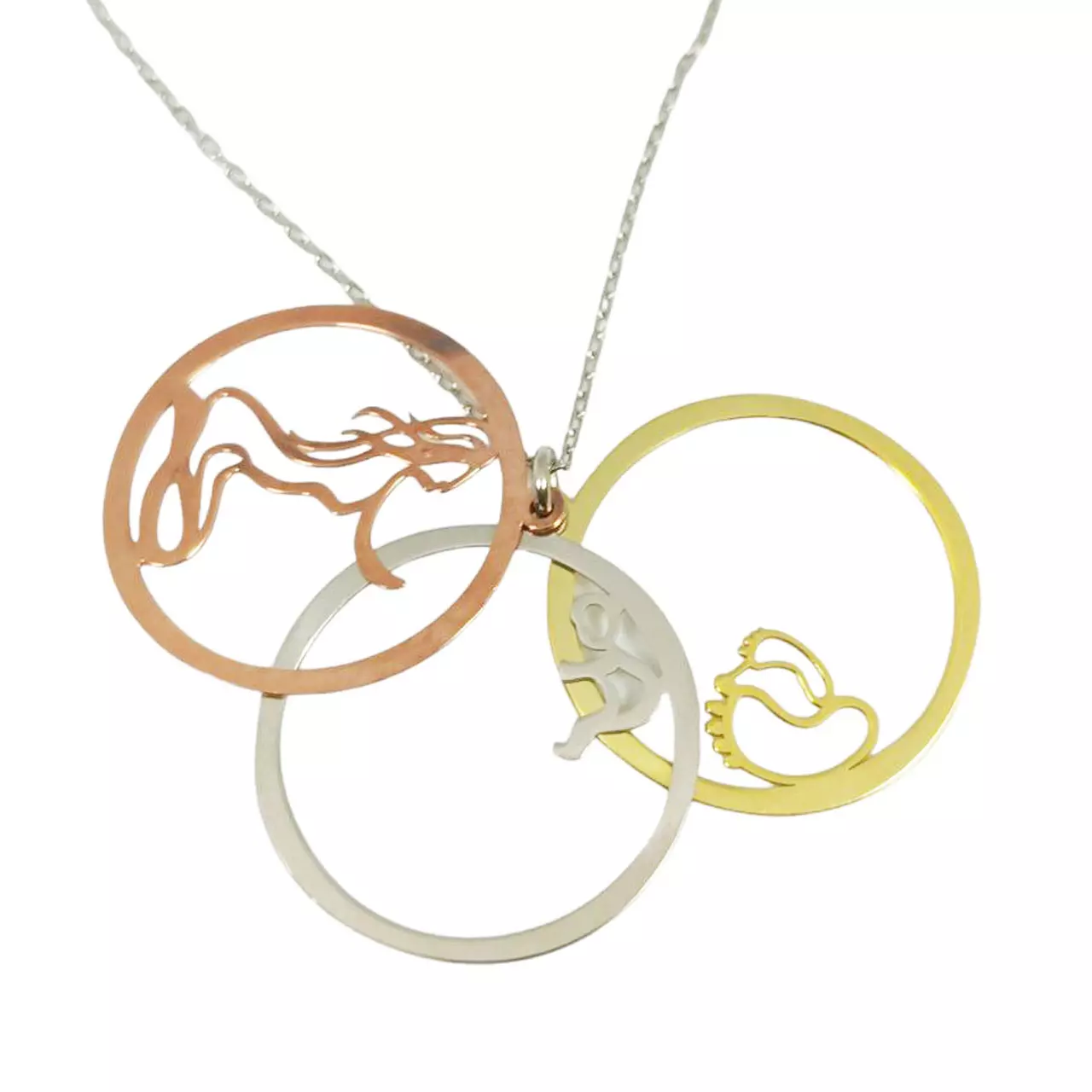Les Trésors De Lily Collier Argent Artisanal 'Maman Et Son Bébé' Argenté Doré Rosé 22 Mm [R9718]