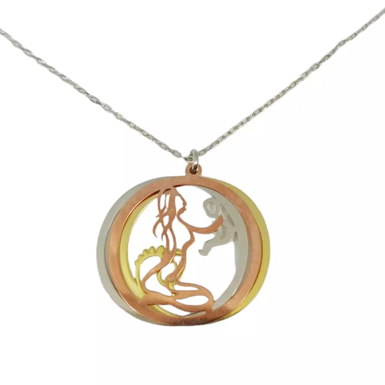Les Trésors De Lily Collier Argent Artisanal 'Maman Et Son Bébé' Argenté Doré Rosé 22 Mm [R9718]