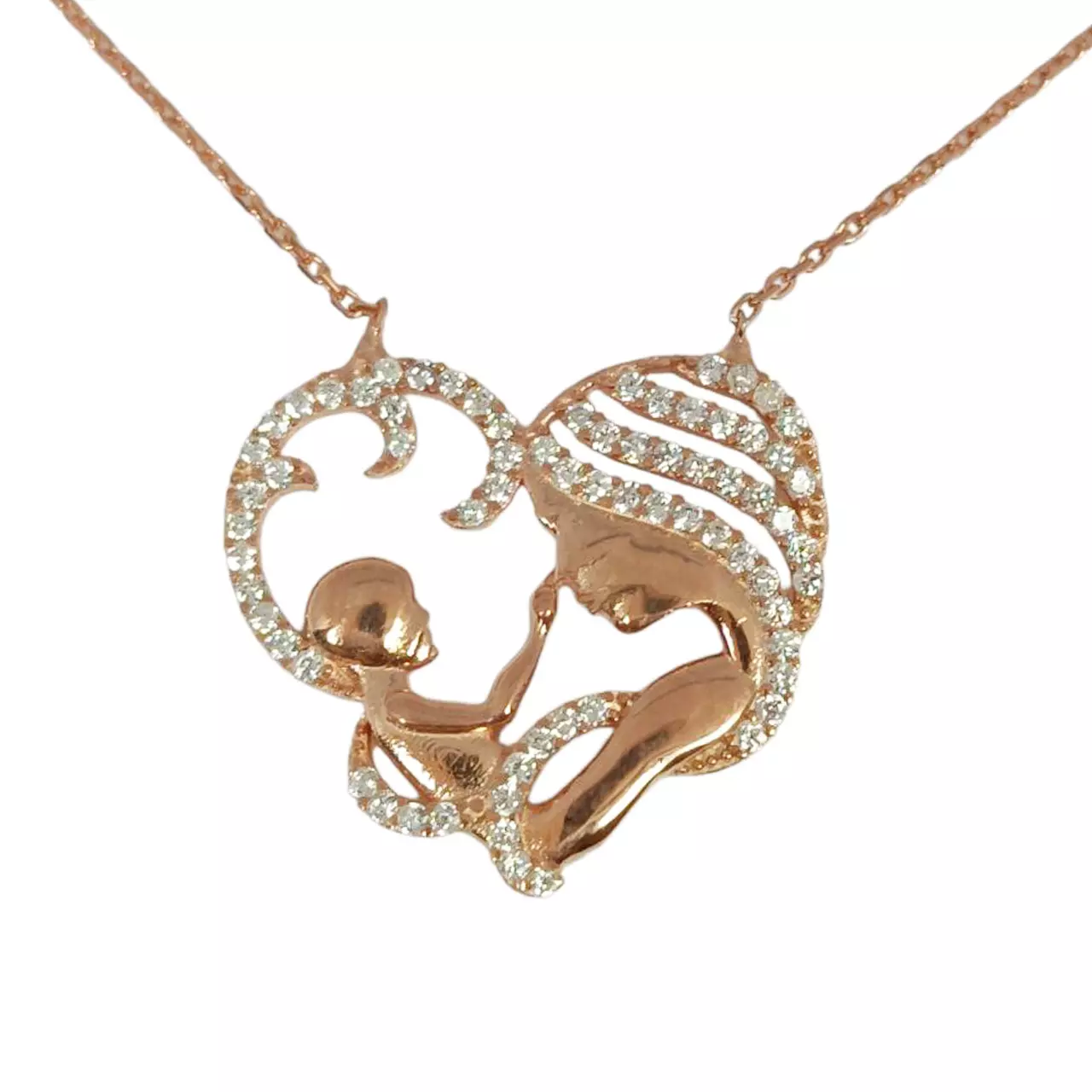 les trésors de lily Collier Argent artisanal 'Maman et son Bébé' blanc rosé 21x20 mm [R9752]