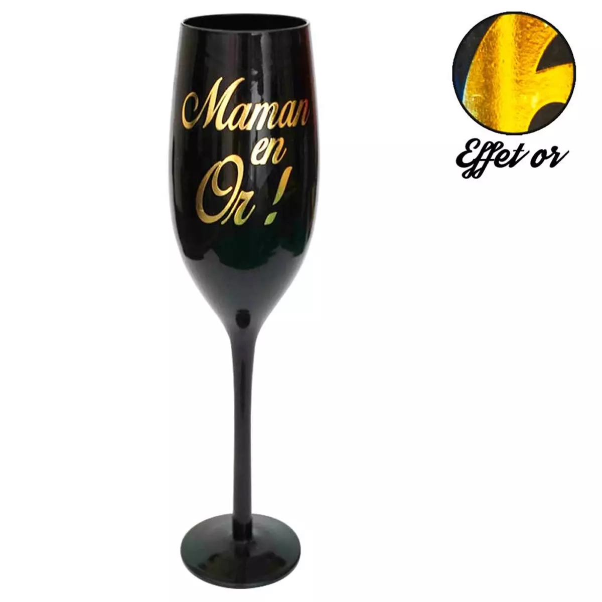 les trésors de lily Coupe flute à champagne 'Maman en Or ' noir doré [M5045]