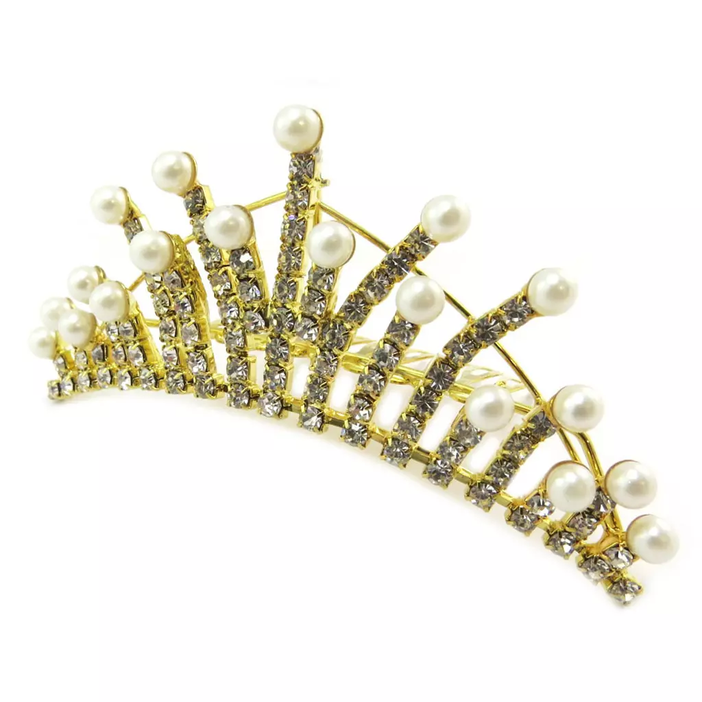 les trésors de lily Diadème peigne 'Sissi' blanc doré 10x4 cm [P4784]