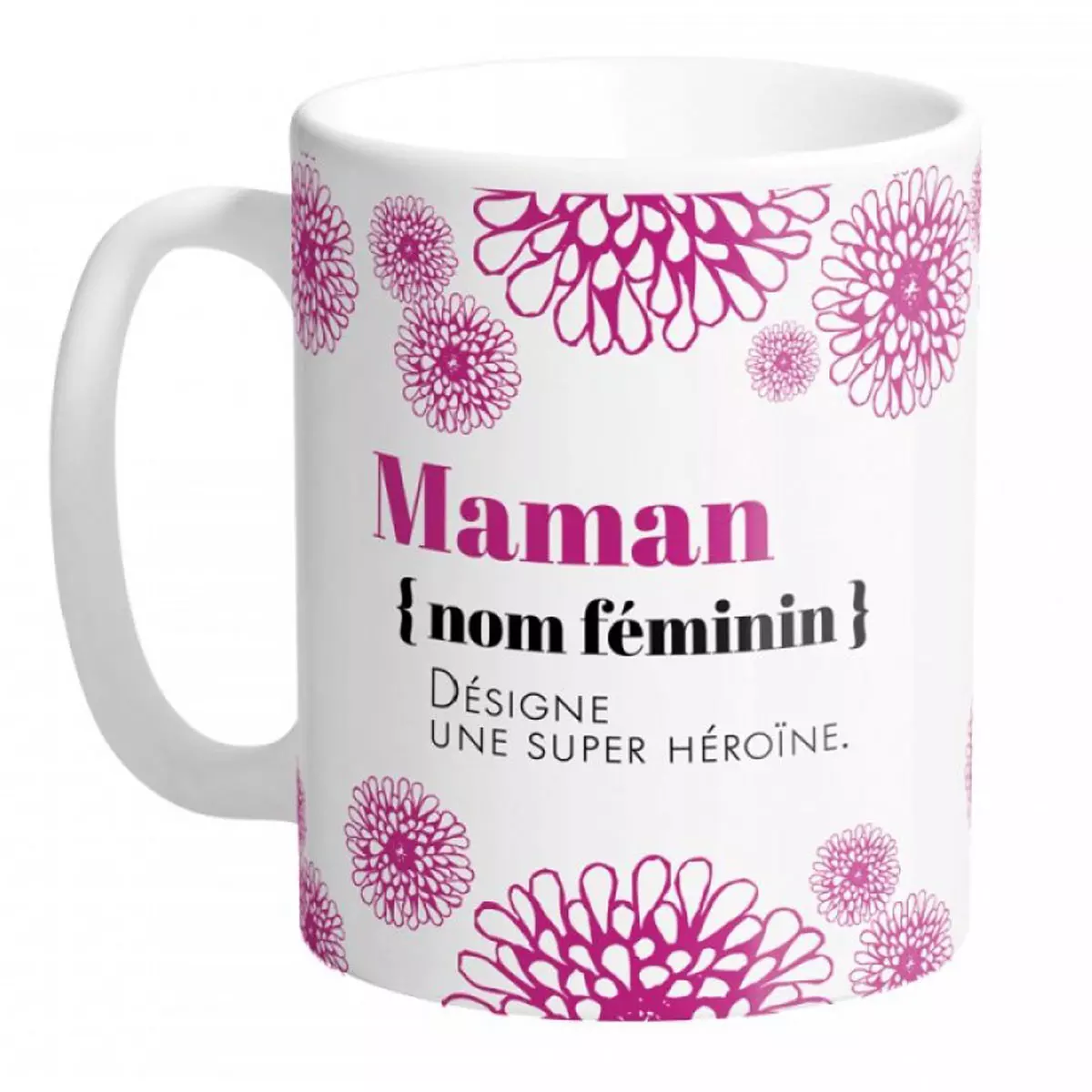 les trésors de lily Mug tendresse 'Maman désigne une Super Héroïne' rose blanc 95x80 mm [A2781]