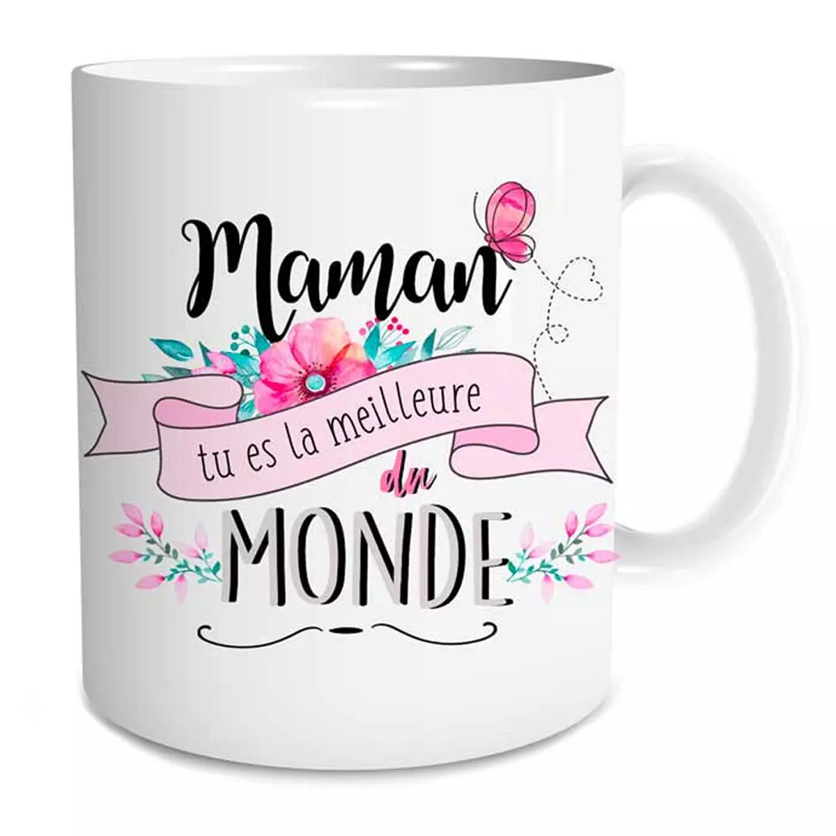 les trésors de lily Mug tendresse 'Maman tu es la meilleure du monde' blanc rose [P9402]