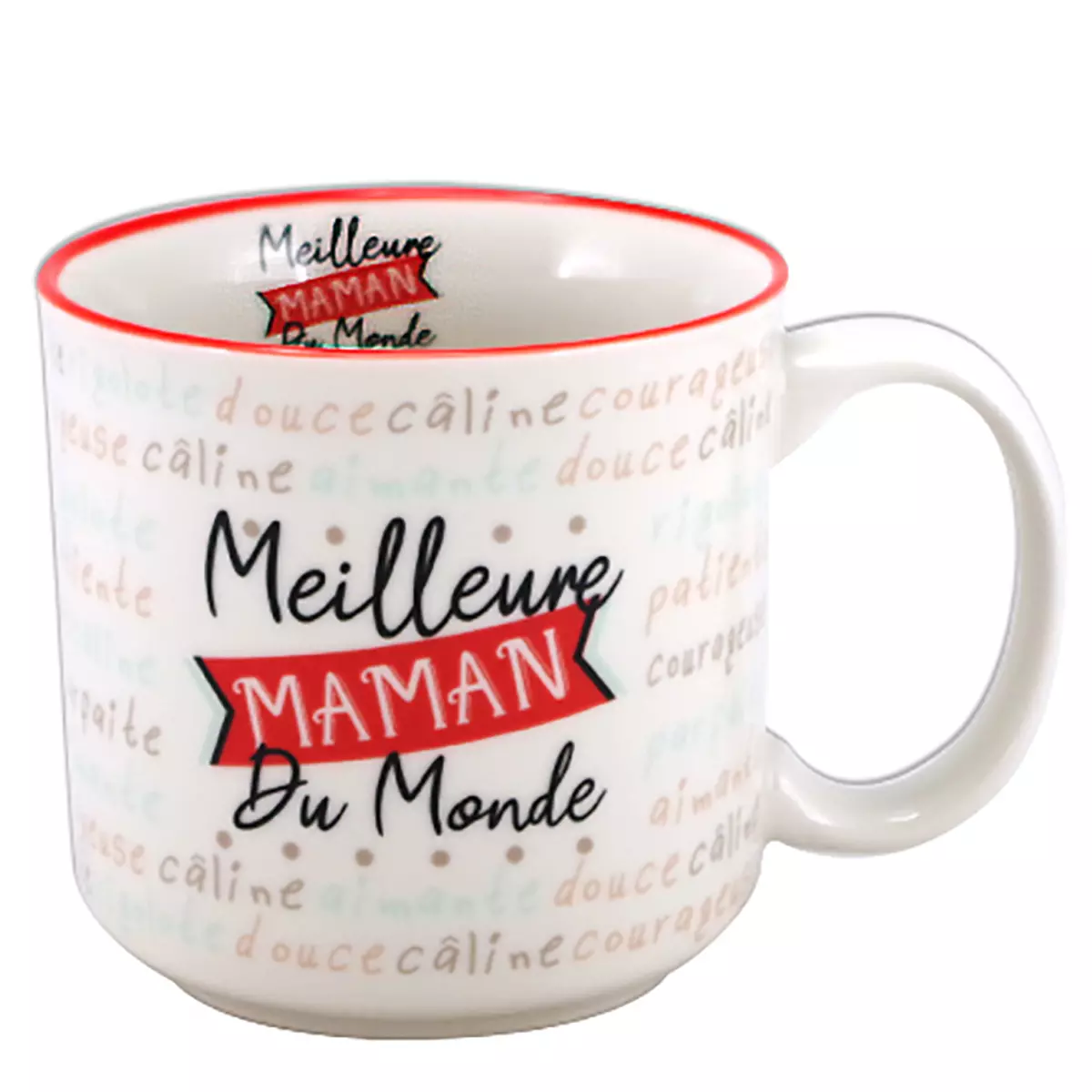 Les Trésors De Lily Mug Timbale Porcelaine 'Meilleure Maman Du Monde' Rouge Blanc 86x84 Mm (30 Cl) [A3180]