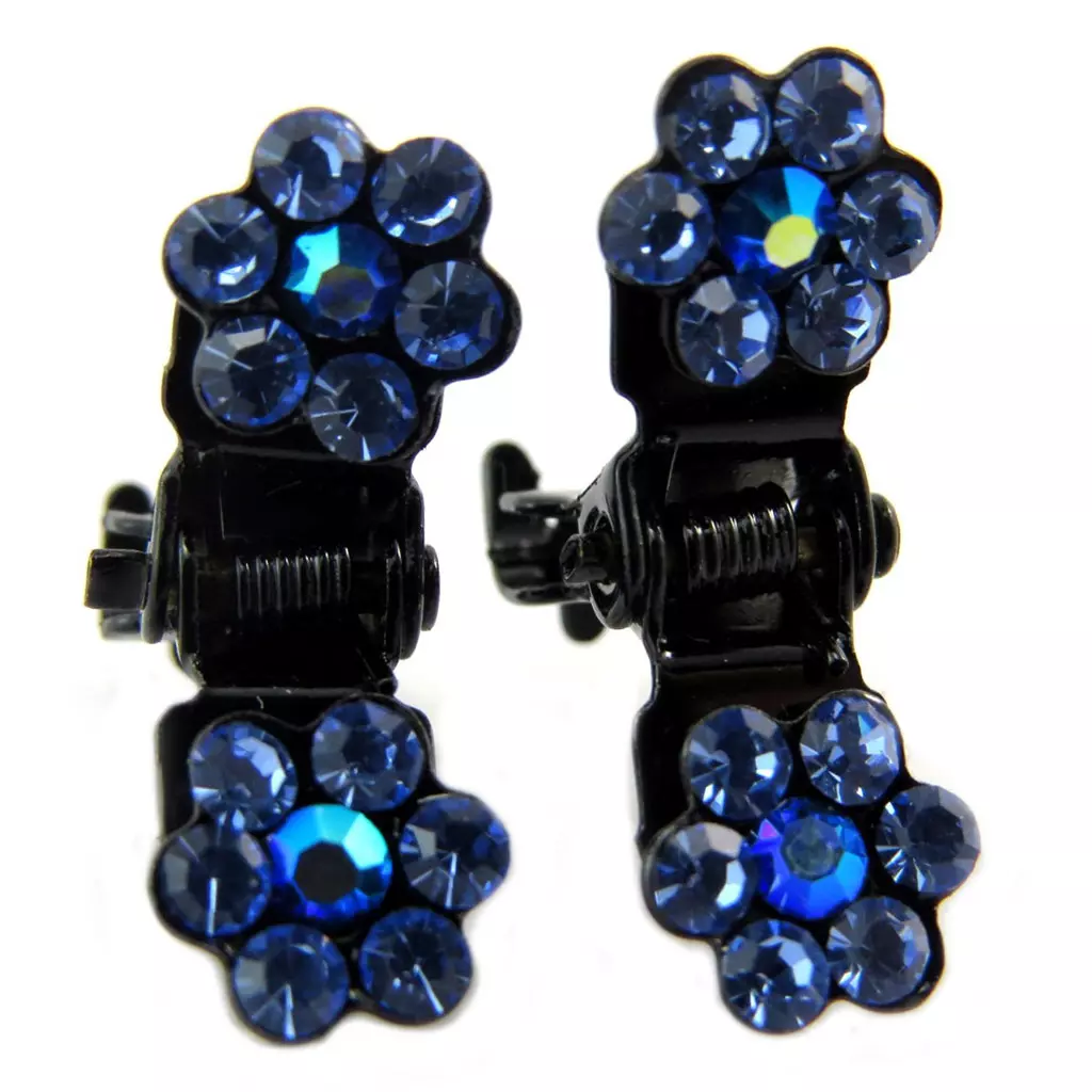les trésors de lily Paire minis pinces 'Sissi' bleu (fleurs) 8 mm [P5932]