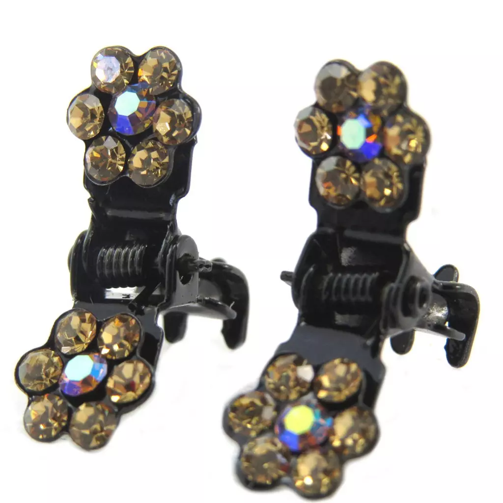 les trésors de lily Paire minis pinces 'Sissi' marron (fleurs) 8 mm [P5940]