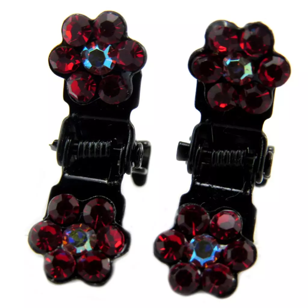 les trésors de lily Paire minis pinces 'Sissi' rouge (fleurs) 8 mm [P5929]