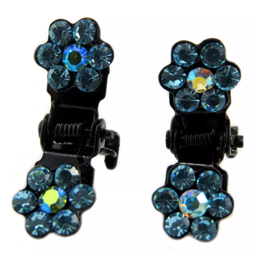 les trésors de lily Paire minis pinces 'Sissi' turquoise (fleurs) 8 mm [P5931]
