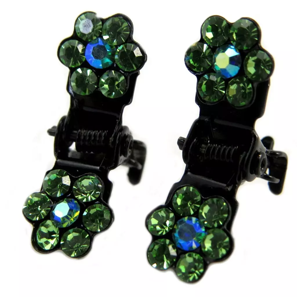 les trésors de lily Paire minis pinces 'Sissi' vert (fleurs) 8 mm [P5934]